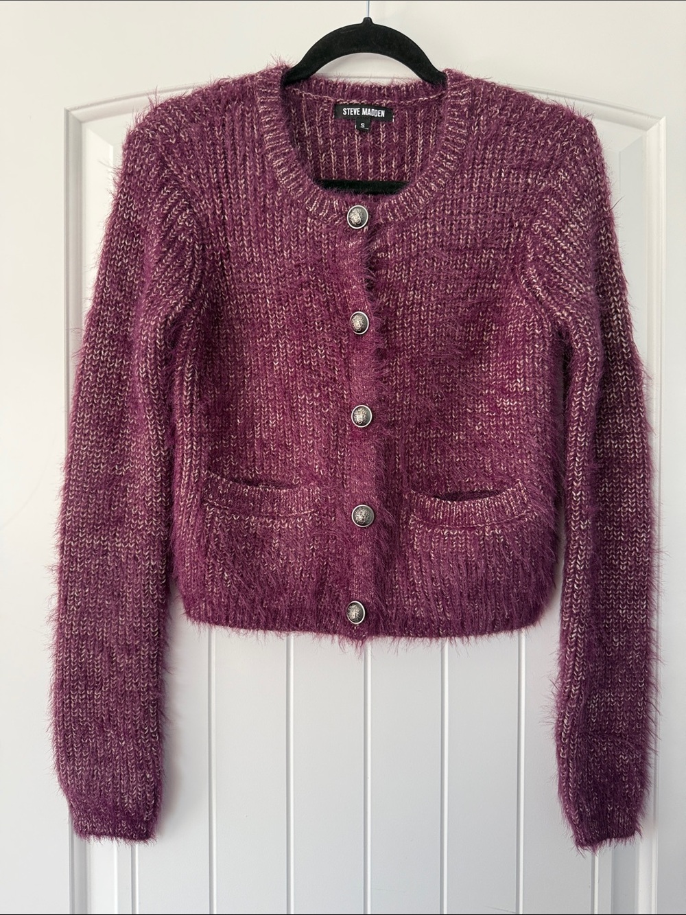 NEW - Steve Madden Purple Furry-Texture Cardigan Size S